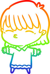 rainbow gradient line drawing of a cartoon woman