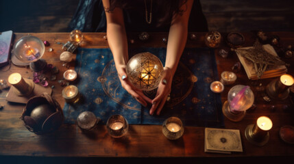 Fototapeta na wymiar beautiful young woman tarot fortune teller in a fortune telling consultation