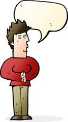 cartoon nervous man with speech bubble
