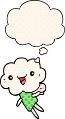Fototapeta premium cartoon cloud head creature with thought bubble in comic book style