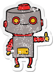 distressed sticker of a cartoon robot
