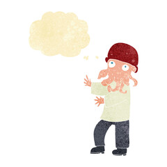 cartoon monster man with thought bubble