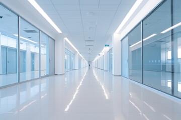 Blurred view of empty corridor in company