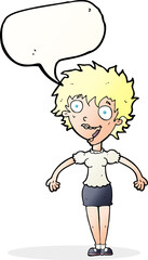 cartoon excited woman with speech bubble