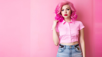 Obraz na płótnie Canvas Beautiful girl with pink hair