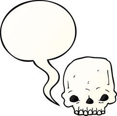 cartoon spooky skull with speech bubble in smooth gradient style