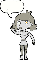 cartoon robot woman waving with speech bubble
