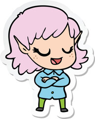sticker of a happy cartoon elf girl
