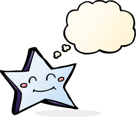 cartoon happy star character with thought bubble