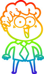 rainbow gradient line drawing of a cartoon happy man