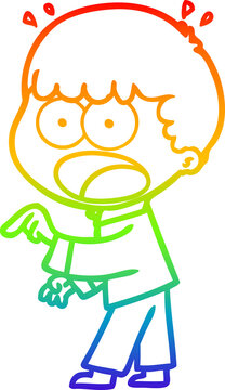 recommend clip art: rainbow gradient line drawing of a cartoon shocked man pointing
