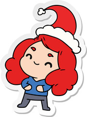 hand drawn christmas sticker cartoon of kawaii girl