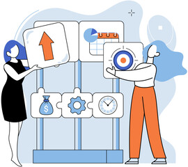 Business development. Vector illustration. Effective management ensures organizational success Choosing profession is significant life decision Job satisfaction contributes to fulfilling career