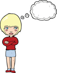 cartoon annoyed woman with thought bubble