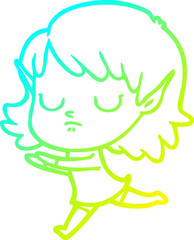 cold gradient line drawing of a cartoon elf girl
