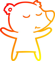 warm gradient line drawing of a happy cartoon bear