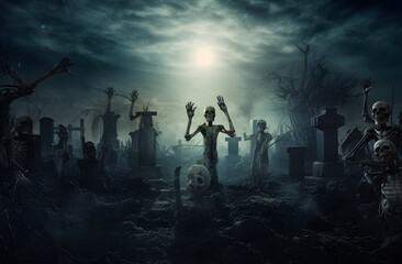 spooky graveyard by night. halloween background.