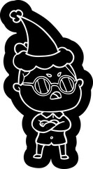 quirky cartoon icon of a annoyed woman wearing santa hat