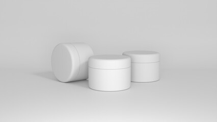 3D rendered Cosmetics Jar mock up. Packaging clear Cosmetic cream on isolated Light Grey background