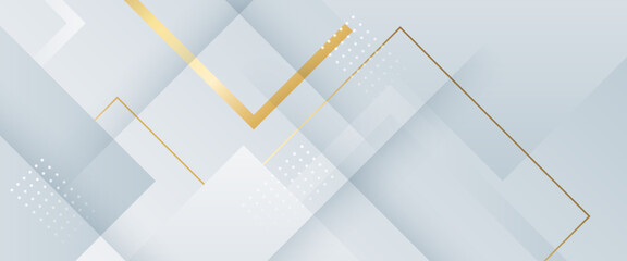 White and gold vector modern abstract background with shapes Abstract modern white background paper cut style with golden line Luxury concept.