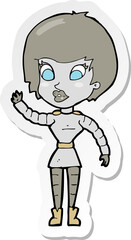 Obraz premium sticker of a cartoon robot woman waving
