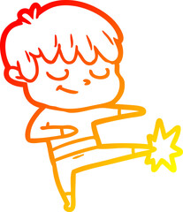 warm gradient line drawing of a cartoon happy boy