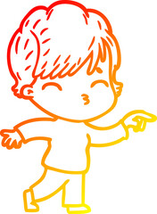 warm gradient line drawing of a cartoon woman thinking