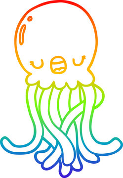 recommend clip art: rainbow gradient line drawing of a cartoon jellyfish