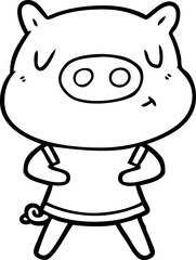 cartoon content pig wearing t shirt