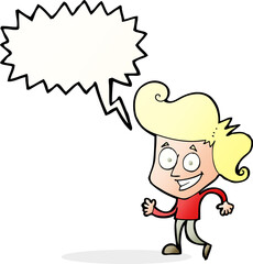 cartoon grinning man with speech bubble