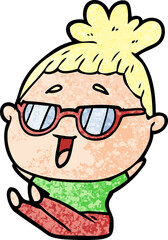 cartoon happy woman wearing spectacles