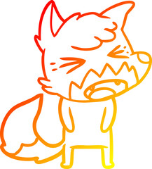 warm gradient line drawing of a angry cartoon fox