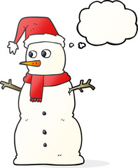 freehand drawn thought bubble cartoon snowman