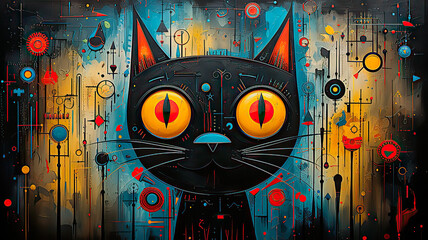 Graffiti with cat on the wall.