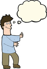 cartoon happy man with thought bubble