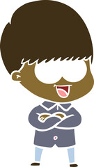 happy flat color style cartoon boy