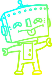 cold gradient line drawing of a cartoon robot