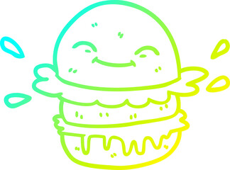 cold gradient line drawing of a cartoon fast food burger