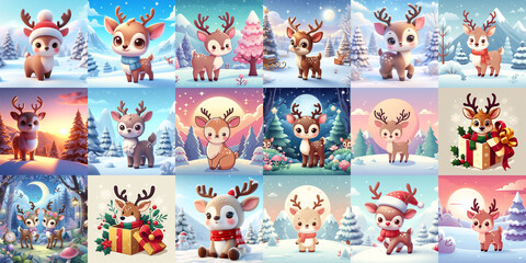 Fototapeta premium Set of various reindeer in different styles AI generated
