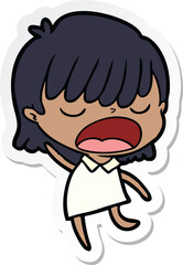 Obraz premium sticker of a cartoon woman talking loudly