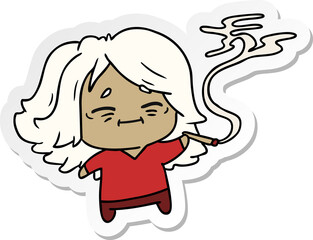 freehand drawn sticker cartoon of cute kawaii old woman