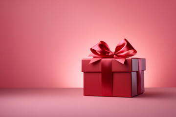 Obraz premium a red gift box with a bow on top of it, volumetric studio lighting, 