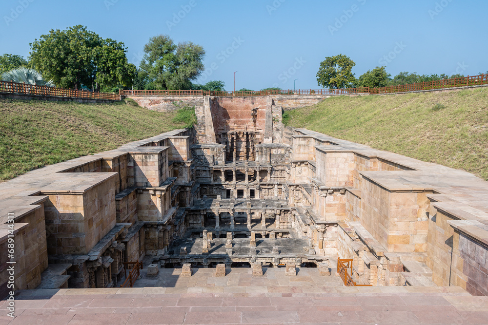 Poster views of rani ki vav stepwells in patan, india