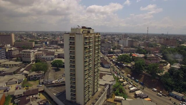 Port district in Douala Cameroon. Drone view