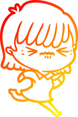 warm gradient line drawing of a annoyed cartoon girl