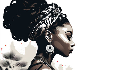Profile of a black woman with an African national hairstyle. Vector