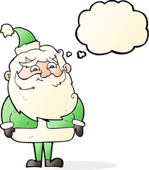 cartoon santa claus with thought bubble