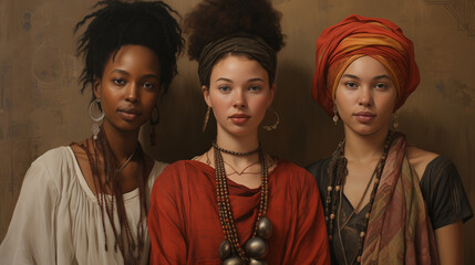 portrait of three young African American women. Black history month concept.