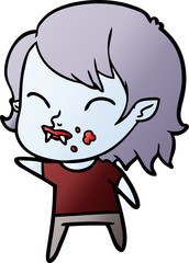cartoon vampire girl with blood on cheek