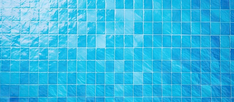 Blue swimming pool tiles across the water Copy space image Place for adding text or design